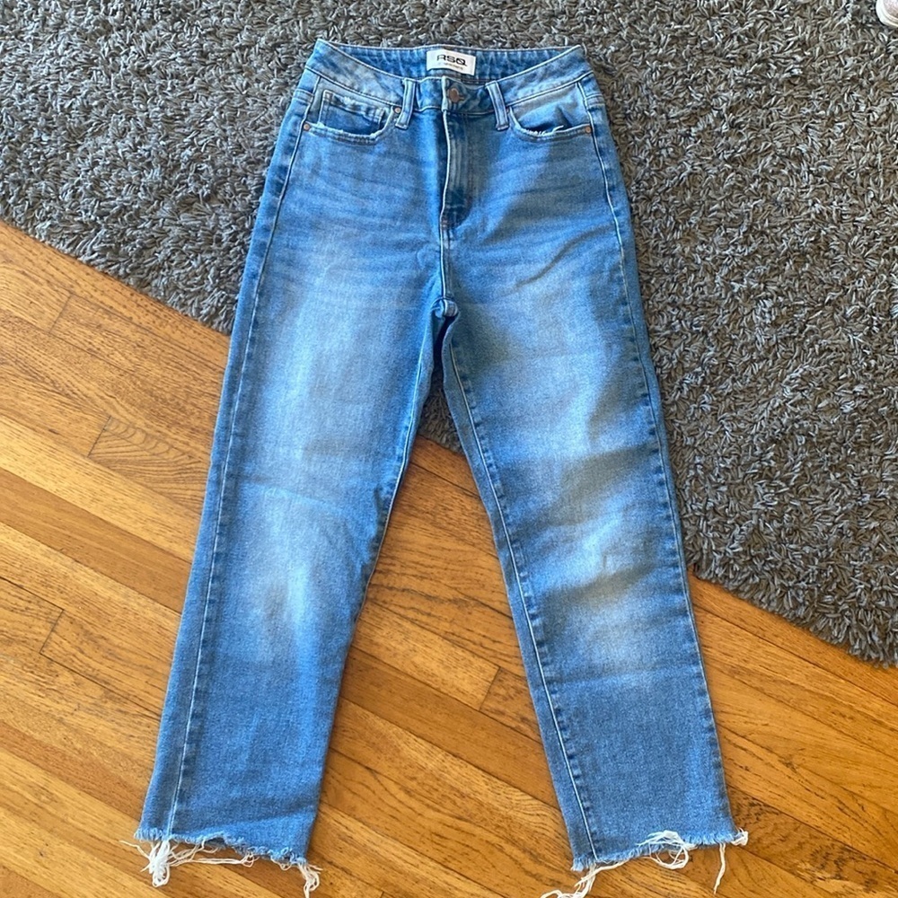 RSQ High Rise Straight Leg Raw Hem Blue Jeans Size 26